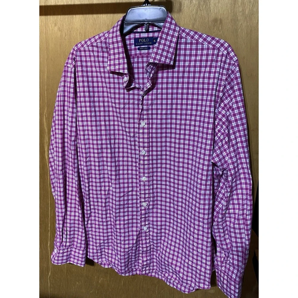 Ralph Lauren Mens Classics Polo Pink/White LS Shirt - Size-XL